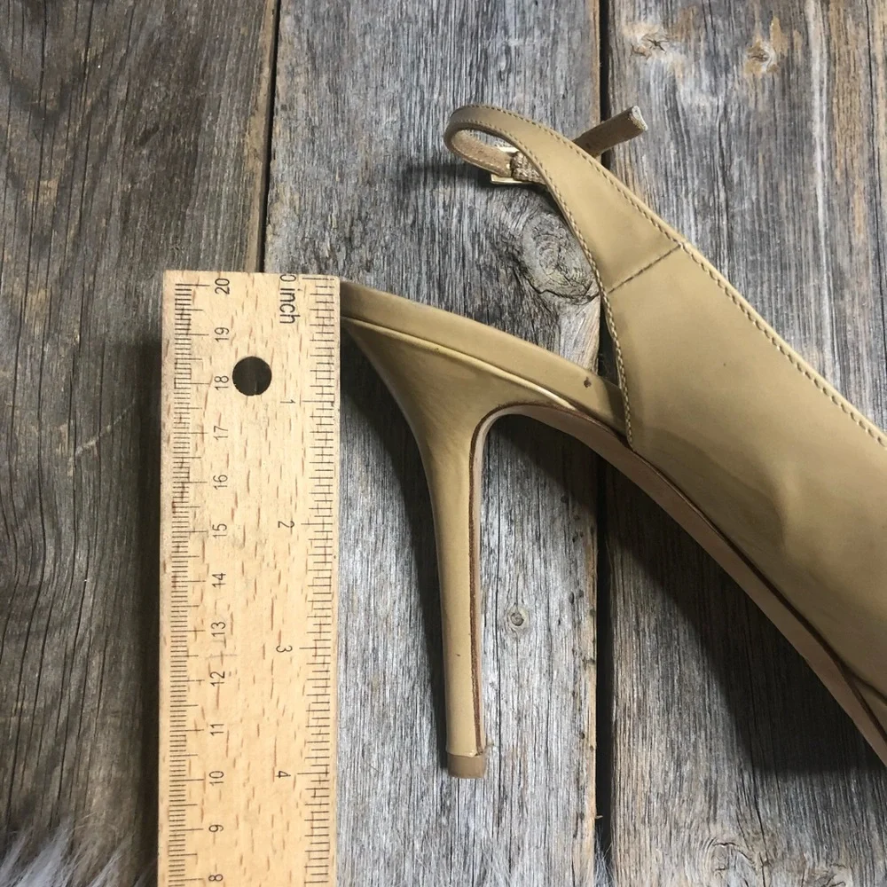 Jimmy Choo Beige Patent Leather Peep-Toe Slingback Heels